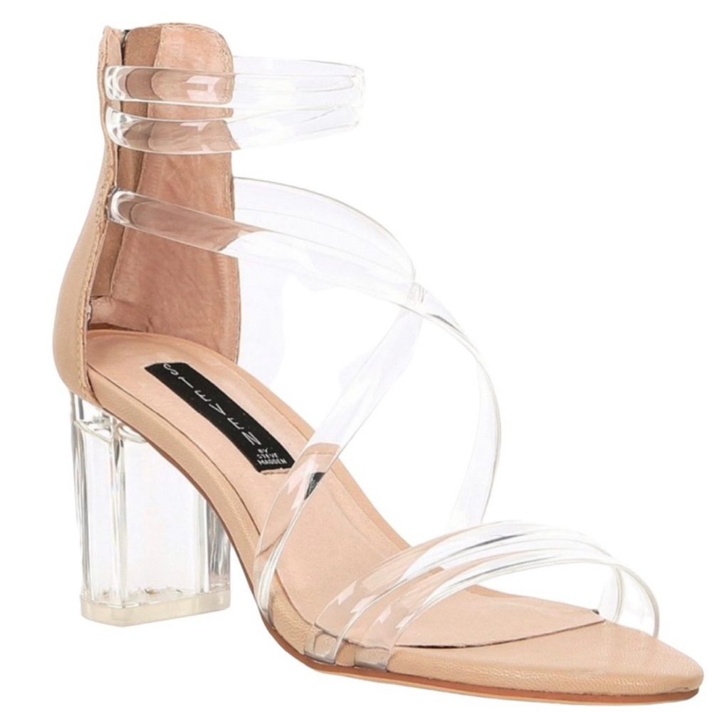 Steven By Steve Madden| Lexis Leather & Clear Strappy Sandals Blush